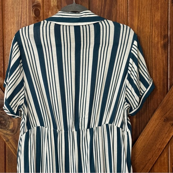 Torrid Maxi Rayon Slub Button Front Godet A-line Dress Strip Blue 00 - Picture 5 of 9